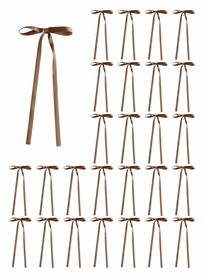 Meseey 30 Pcs Satin Bows with Twist Tie 5 x 7 Inch Pretied Premade Ribbon Bows for Tree Wreath Garland Home Decor Indoor Outdoor Decorations (Brown) - Image 1